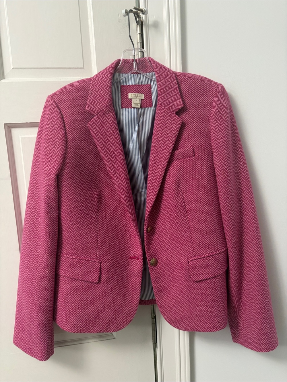 J. Crew Bright Pink Herringbone Blazer